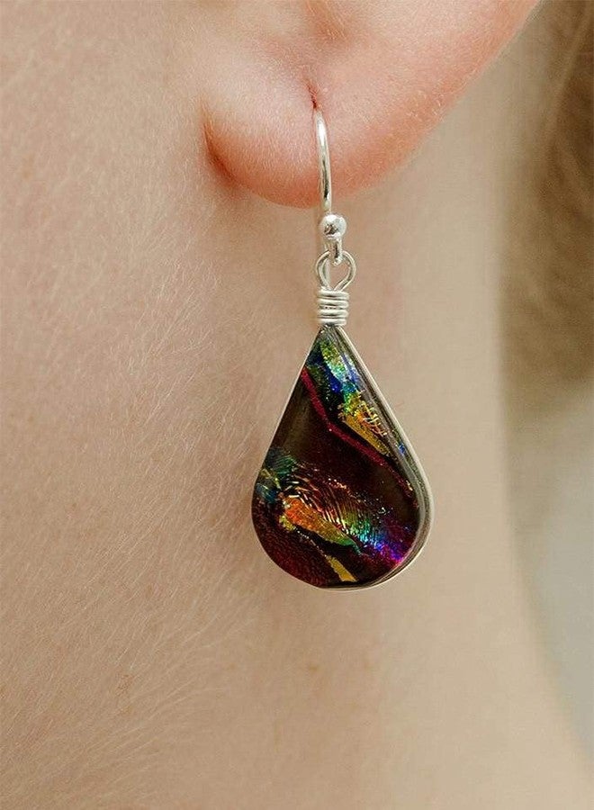 Nickel Smart Rainbow Falls Earrings Nickel Free Dichroic Glass Dangles RD02 - Rainbow Red - Image 4
