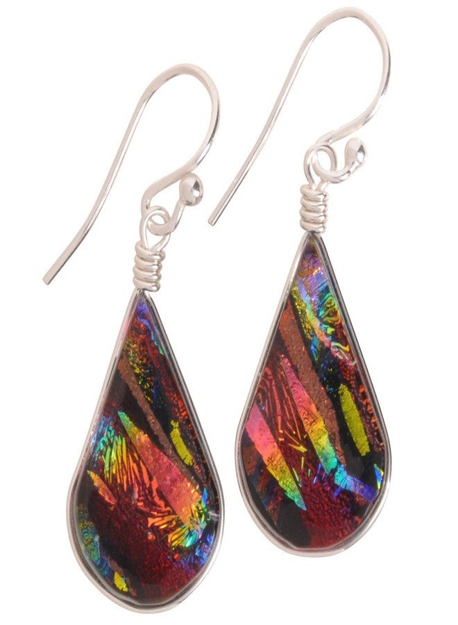Nickel Smart Rainbow Falls Earrings Nickel Free Dichroic Glass Dangles RD02 - Rainbow Red - Image 1