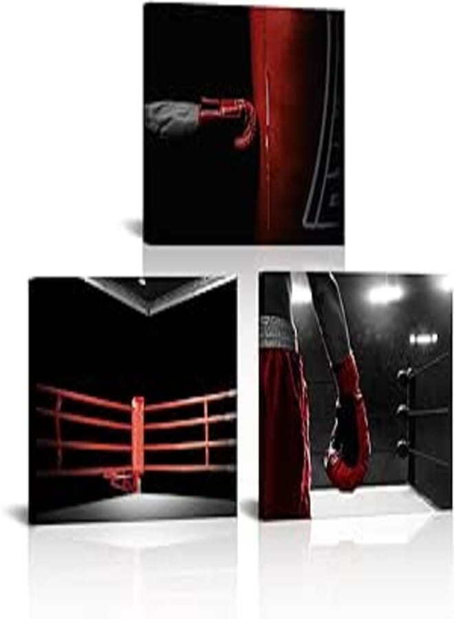 Nachic Wall 3 Pieces Boxing Wall Art Decor Prints Black and White Red Boxing Glove Picture Painting Modern Fitness Sports Poster for Gym Fitness Room Wall Decor (Medium)