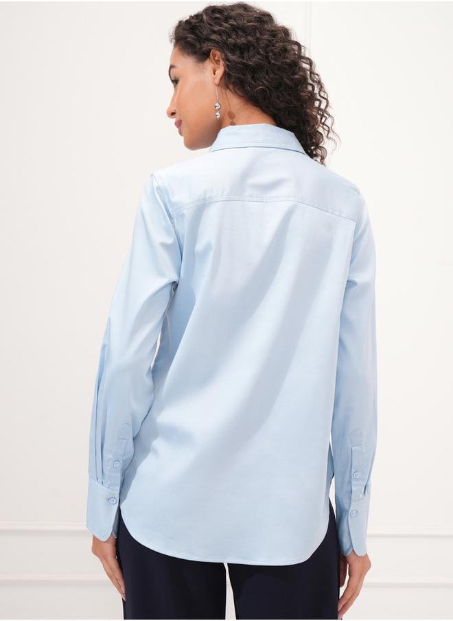 Tokyo Talkies Solid Cotton Long Sleeve Collared Shirt by Styli  - Image 3