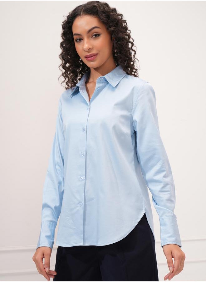 Tokyo Talkies Solid Cotton Long Sleeve Collared Shirt by Styli  - Image 4