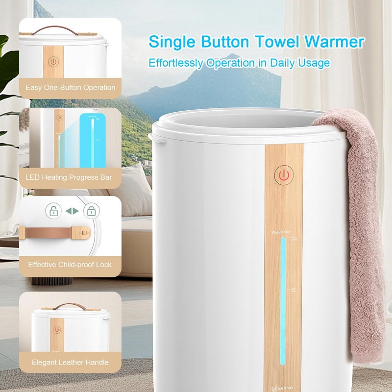 Keenray Towel Warmer for Bathroom, Towel warmer bucket with Heating Progress Bar, Fragrance Disc Holder, Leather handle, Auto Shut-off Towel Bucket Fits Up to Two 40" x 70" Towels, Bathrobes, Blankets - Image 2