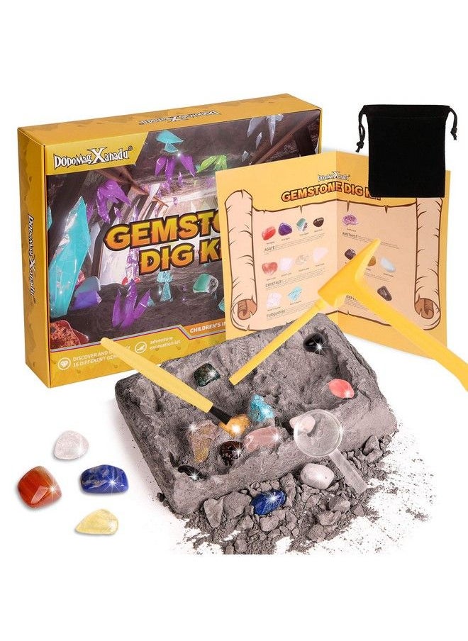 DODOMAGXANADU - Gemstone Dig Kit 16 Real Gem Stones Excavation Kit Stem Educational Toys Science Kits Rock And Geology Party Favors Excavate Toys Gift For Girls Boys - Image 1