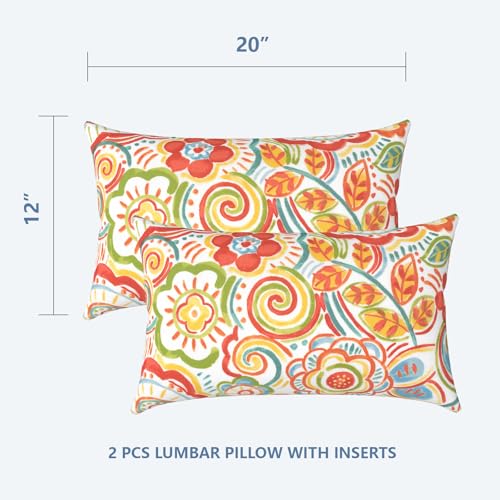 LVTXIII Outdoor/Indoor Lumbar Pillows, Decorative Patio Lumbar Cushions, Fluffy Water Repellent Garden Cushions for Home Patio Coach Sofa Use, 12×20 Inch, Pack of 2, Flower Multi - Image 2