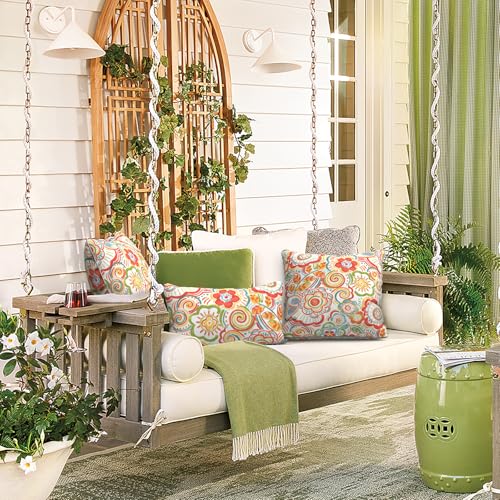 LVTXIII Outdoor/Indoor Lumbar Pillows, Decorative Patio Lumbar Cushions, Fluffy Water Repellent Garden Cushions for Home Patio Coach Sofa Use, 12×20 Inch, Pack of 2, Flower Multi - Image 4