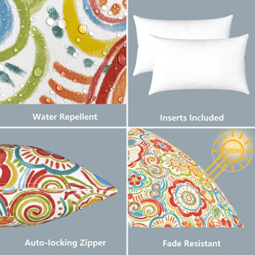 LVTXIII Outdoor/Indoor Lumbar Pillows, Decorative Patio Lumbar Cushions, Fluffy Water Repellent Garden Cushions for Home Patio Coach Sofa Use, 12×20 Inch, Pack of 2, Flower Multi - Image 3