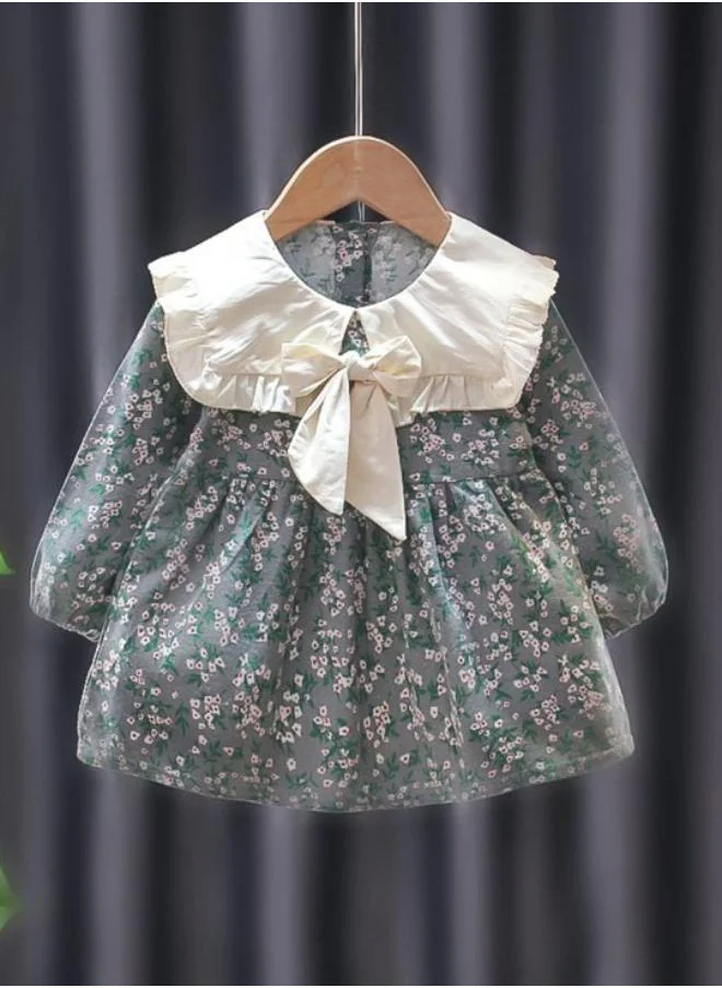 YUNIQEE Grey A-Line Peter Pen Collar Floral Dress
