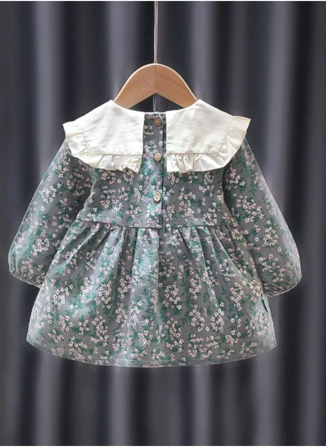 YUNIQEE Grey A-Line Peter Pen Collar Floral Dress