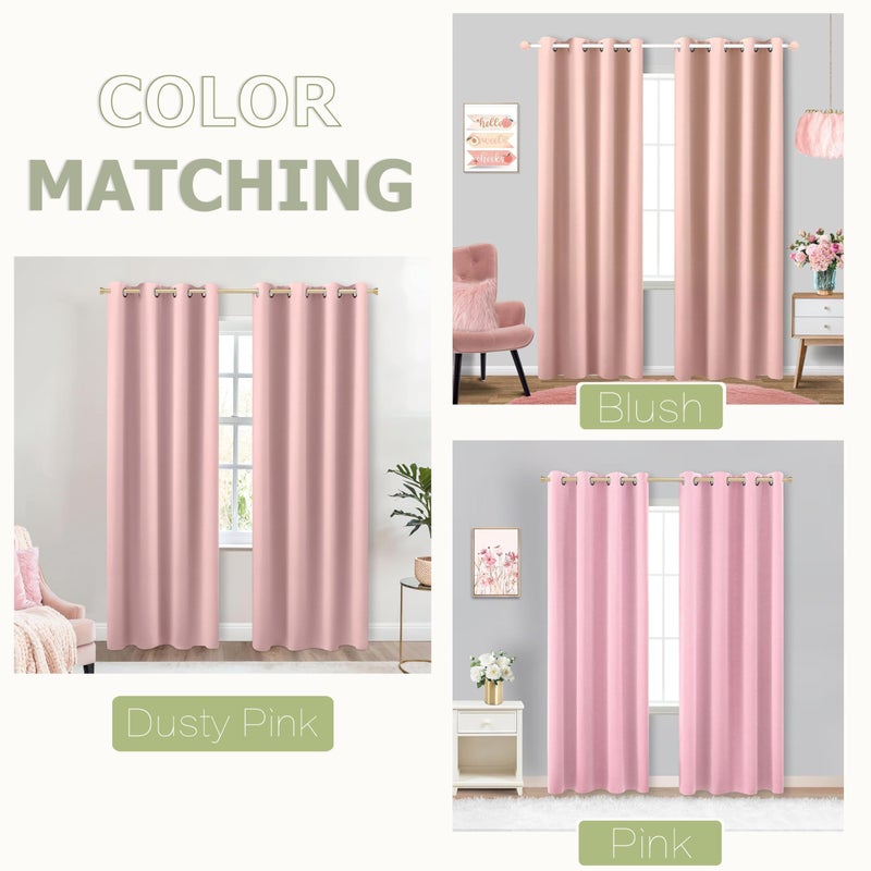 KOUFALL Pink Curtains 63 Inch Length for Baby Girls Nursery Decor,2 Panel Sets Pair Thick Room Darkening Heat Light Blocking Grommet Thermal Insulated Blackout Curtain for Bedroom Girls 52x63 Inches Long - Image 2