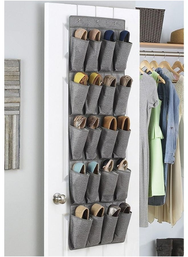 Generic Hanging Shoe Organizer Over the Door 20 Pockets Fabric with Practical and Elegant Design - Grey  - Image 1