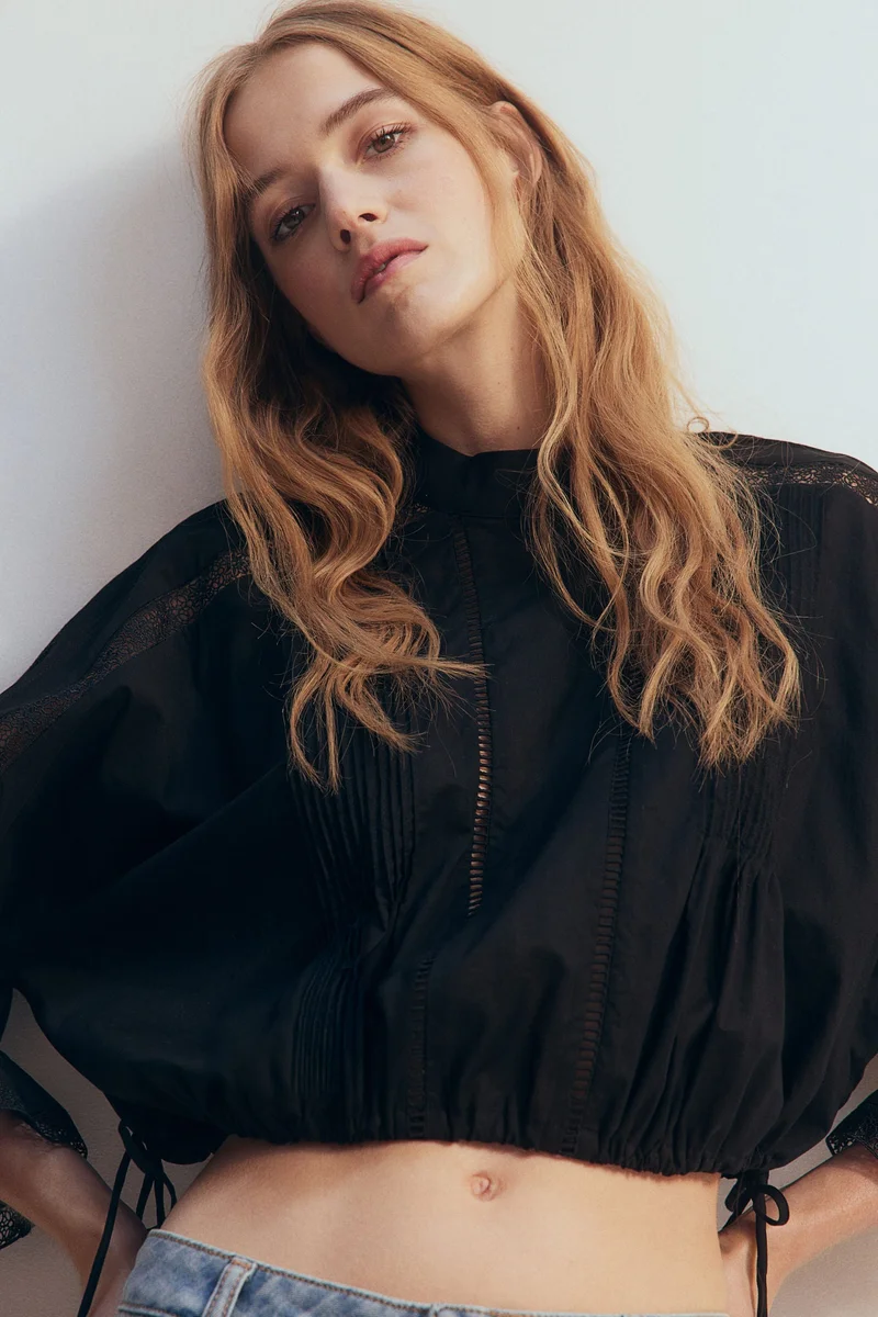 H&M Lace-inset cotton blouse