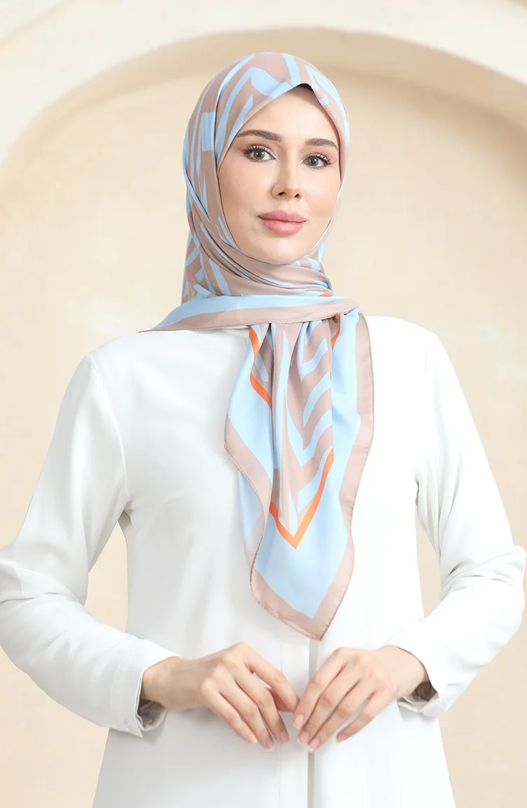 Sefa Merve Soft Cotton Scarf 19092-12 Mink Baby Blue