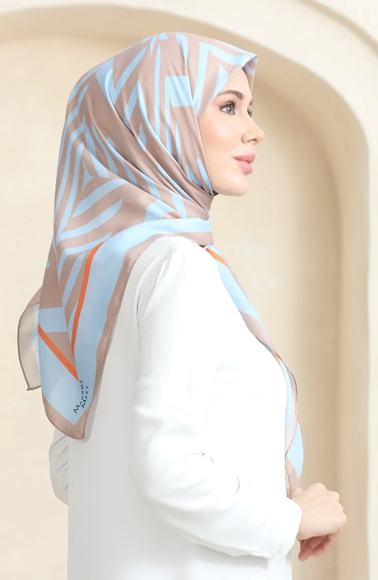 Sefa Merve Soft Cotton Scarf 19092-12 Mink Baby Blue