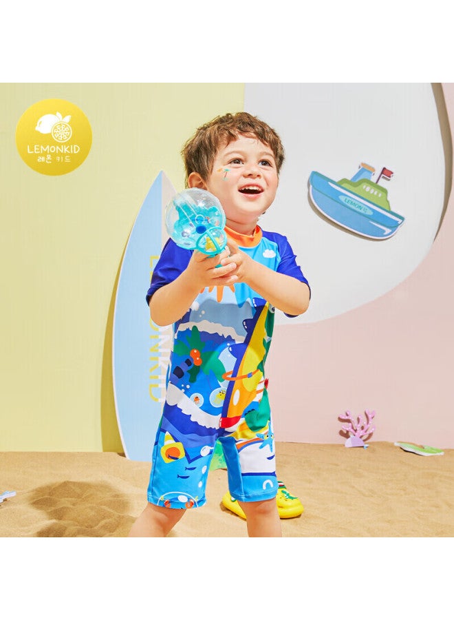 Lemonkid Children's One-piece Swimsuit, Quick-dry Swimwear For Boys And Girls, Big Kids And Toddlers, Surfing Dinosaur Design, Size 120 - Image 1