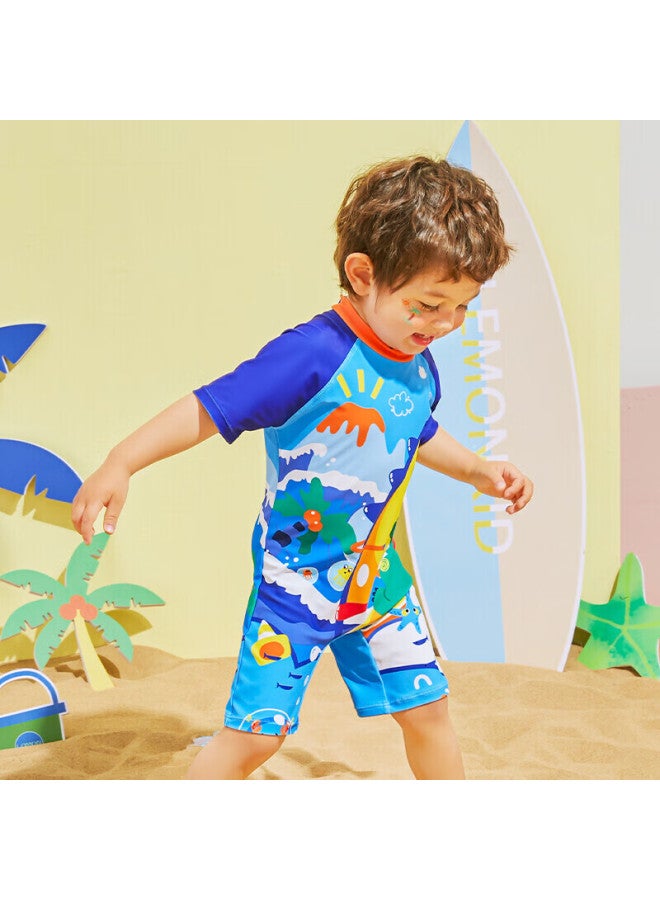 Lemonkid Children's One-piece Swimsuit, Quick-dry Swimwear For Boys And Girls, Big Kids And Toddlers, Surfing Dinosaur Design, Size 120 - Image 2