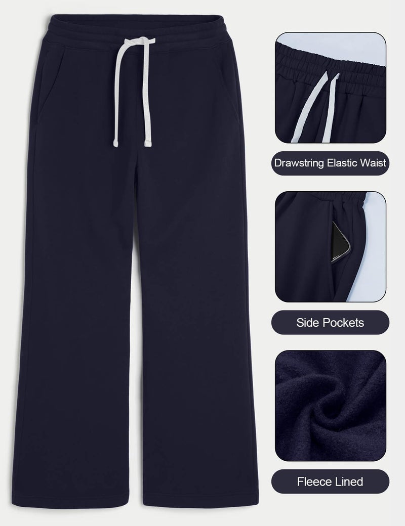 HeSaYep Men's Baggy Sweatpants Wide Leg Fleece Lined Lounge Sweat Pants Winter Thermal Cotton Athletic Pants Open Bottom Straight Leg Workout Pants with Pockets Navy Blue S - Image 5