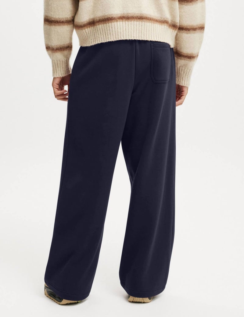 HeSaYep Men's Baggy Sweatpants Wide Leg Fleece Lined Lounge Sweat Pants Winter Thermal Cotton Athletic Pants Open Bottom Straight Leg Workout Pants with Pockets Navy Blue S - Image 2
