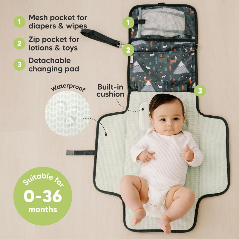 KeaBabies Portable Diaper Changing Pad - Large Waterproof Baby Changing Mat, Compact Travel Diaper Clutch, Functional Pockets Fit Newborn Essentials, Wipeable & Padded Baby Changer (Woods) - Image 2