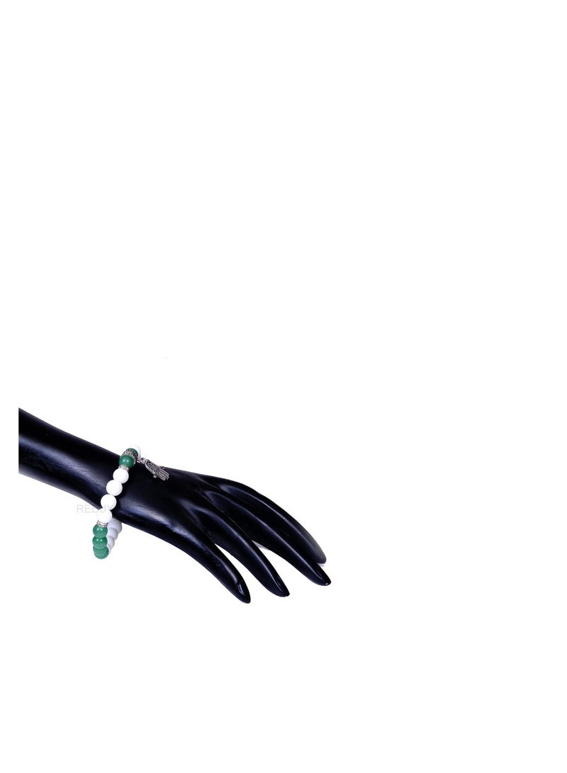 REBUY Green Aventurine White Hakik Agate Stone Bracelet with Hamsa Hand Reiki Stones Bracelets,Size 8mm, Natural Gemstone Bracelets | Charged Activated Energized Bracelets for Both Men & Women By REBUY - Image 3