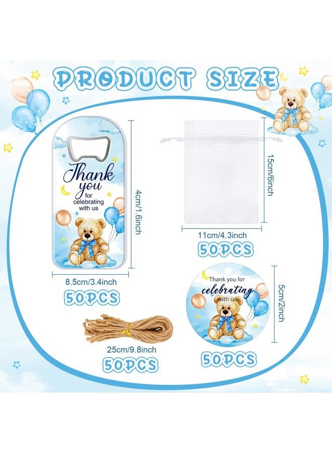 Singhoow 50 Pcs Baby Shower Bottle Opener Bulk Favor for Guests Magnetic Handheld Bottle Opener with Thank You Tags Drawstring Bags for Baby Shower Baptism Souvenir(Bear) - Image 2