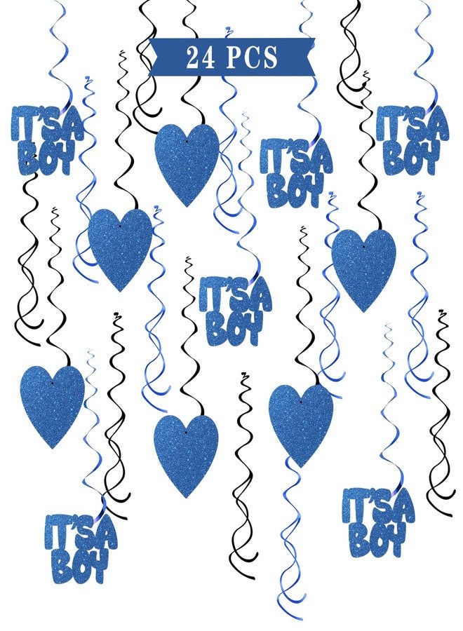 Maicaiffe It's a Boy Hanging Swirl Decorations - Glitter 24 Pcs Gender Reveal Party Supplies - Baby Shower Streamers - Welcome Baby Boy 1st Birthday Party Foil Swirls Ceiling Decorations - Image 1