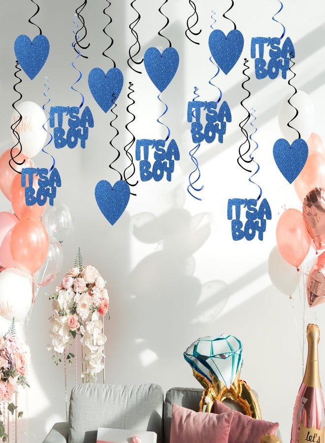 Maicaiffe It's a Boy Hanging Swirl Decorations - Glitter 24 Pcs Gender Reveal Party Supplies - Baby Shower Streamers - Welcome Baby Boy 1st Birthday Party Foil Swirls Ceiling Decorations - Image 5
