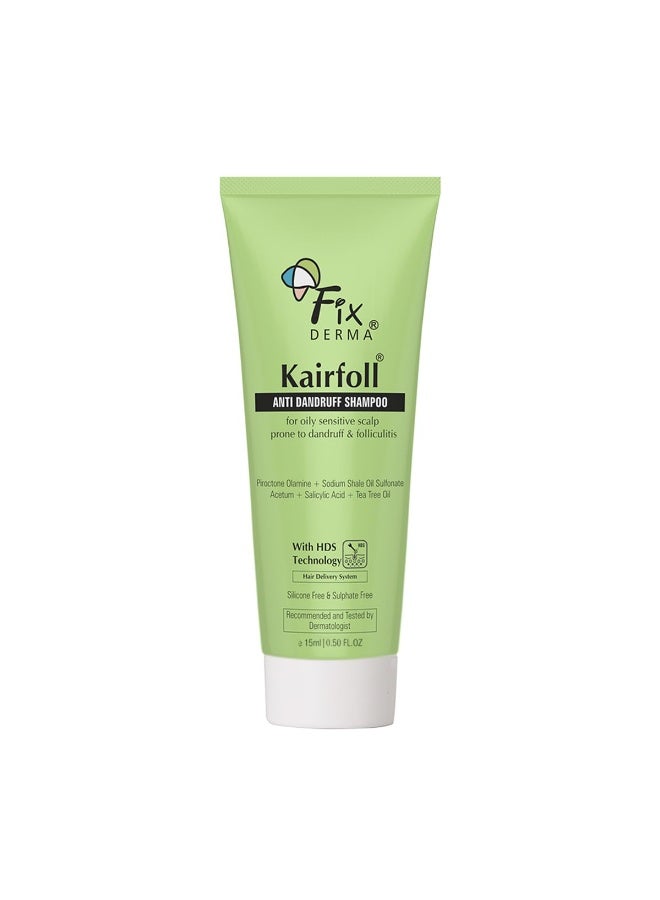 Fixderma Kairfoll Anti Dandruff Shampoo for Oily Sensitive Scalp Prone to Dandruff & Folliculitis | Anti Dandruff Shampoo for Women & Men | 2% w/w Salicylic Acid for Hair Fall Shampoo - 15 ml - Image 1