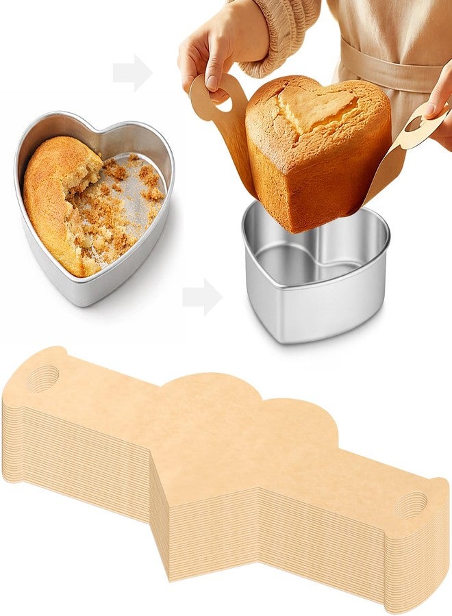 Willinglong 100 Pcs Heart Shaped Parchment Papers for Baking Cooking mother day Heart Cake Pan Non Stick Pre Cut Parchment Paper Sheets with Long Handle for Kitchen, Wedding, Pan Not Included (6 Inch) - Image 1