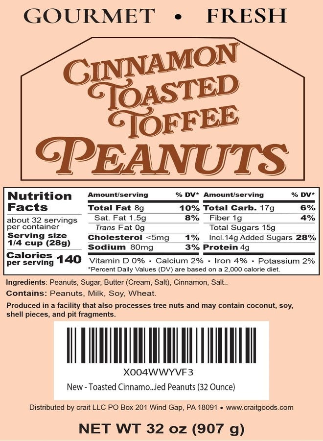 crait Cinnamon Toasted Butter Toffee Peanuts, Cinnamon Coated Butter Toffee Peanuts, Sweet and Crunchy Snack Resealable 32 Ounce - Image 4