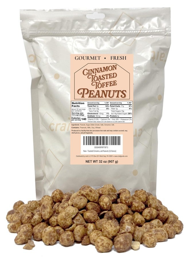 crait Cinnamon Toasted Butter Toffee Peanuts, Cinnamon Coated Butter Toffee Peanuts, Sweet and Crunchy Snack Resealable 32 Ounce - Image 1