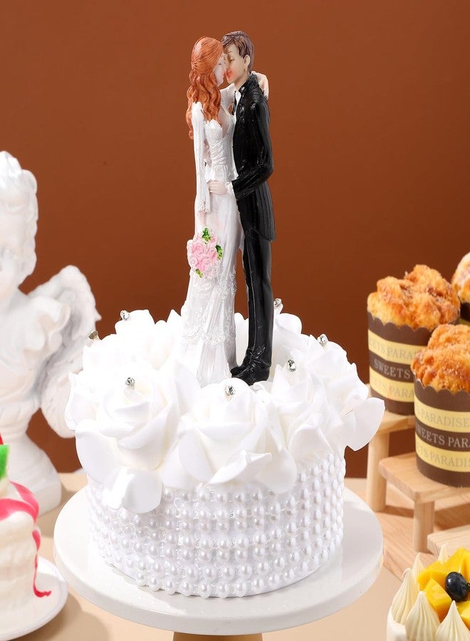 HOOTNEE Wedding Bride Groom Statue Resin Couple Figurine Cake Topper Romantic Valentine Couple Craft Ornament Table Decor 6.83 Inch - Image 5