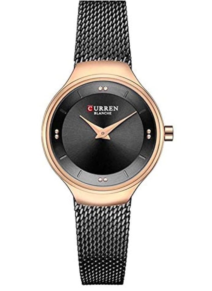 CURREN - Women's Waterproof Stainless Steel Mesh Band Quartz Watch 9028-Black - Image 1