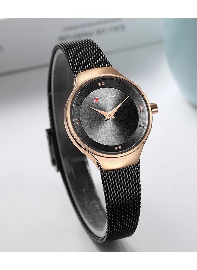 CURREN - Women's Waterproof Stainless Steel Mesh Band Quartz Watch 9028-Black - Image 1