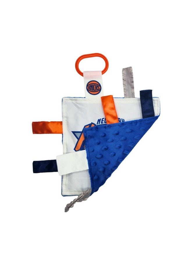 The Learning Lovey The Learning Lovey New York Knicks Baby Tag Toy - NBA Basketball - Baby Sensory Crinkle Toys - Soft & Safe - Ideal Baby Stroller Toy - BPA Free w/Stroller Clip (8 x 8 Tag Toy)  - Image 2