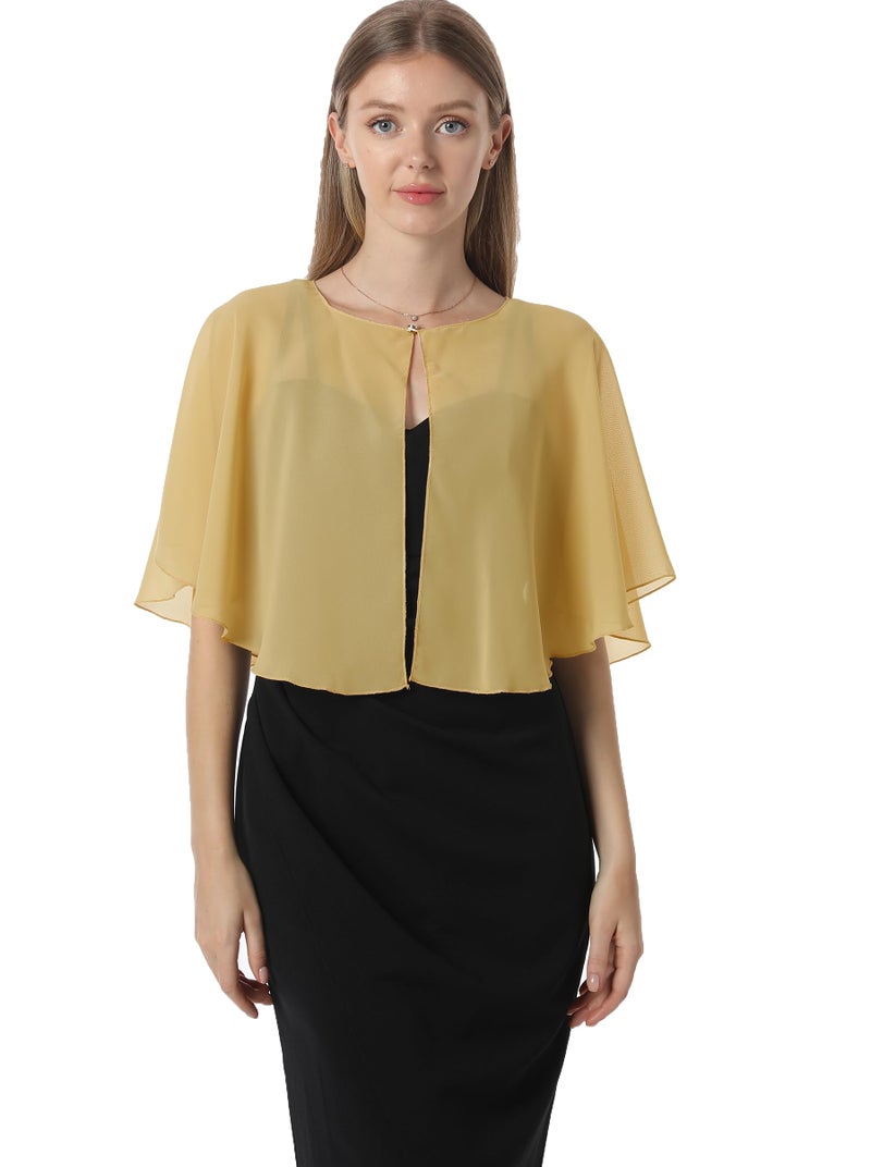 Hotshawl Chiffon Capelet Women's Soft capes Shawls and Wraps for Evening Dress Wedding Cape Cover Up (Gold) - Image 1