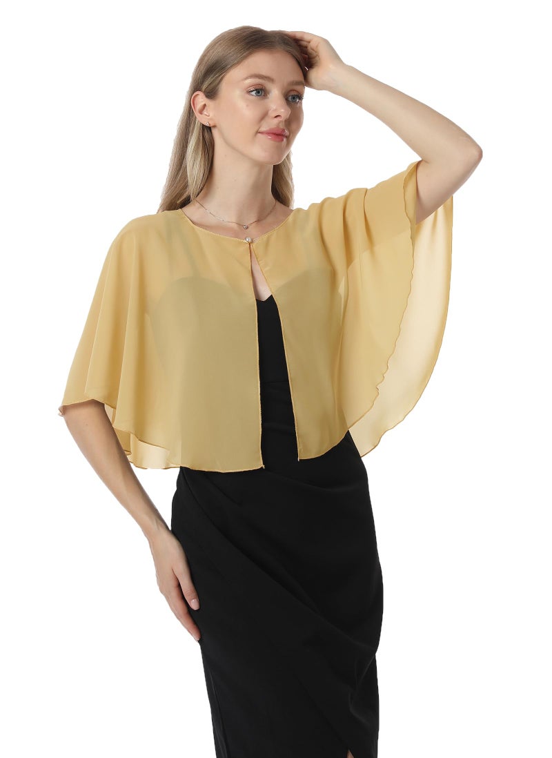 Hotshawl Chiffon Capelet Women's Soft capes Shawls and Wraps for Evening Dress Wedding Cape Cover Up (Gold) - Image 5