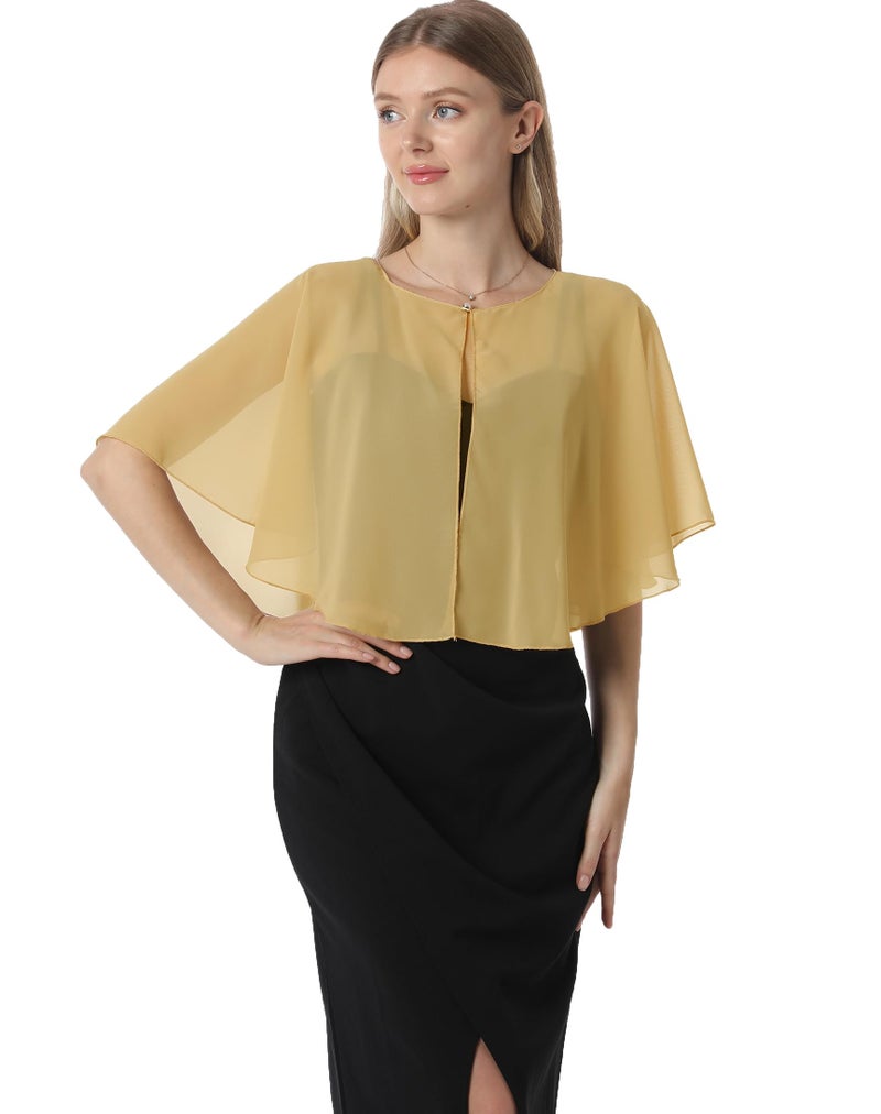 Hotshawl Chiffon Capelet Women's Soft capes Shawls and Wraps for Evening Dress Wedding Cape Cover Up (Gold) - Image 2