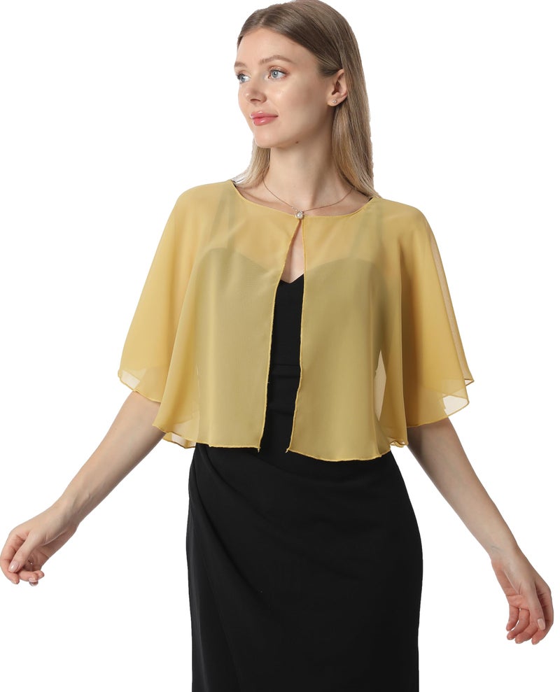 Hotshawl Chiffon Capelet Women's Soft capes Shawls and Wraps for Evening Dress Wedding Cape Cover Up (Gold) - Image 4