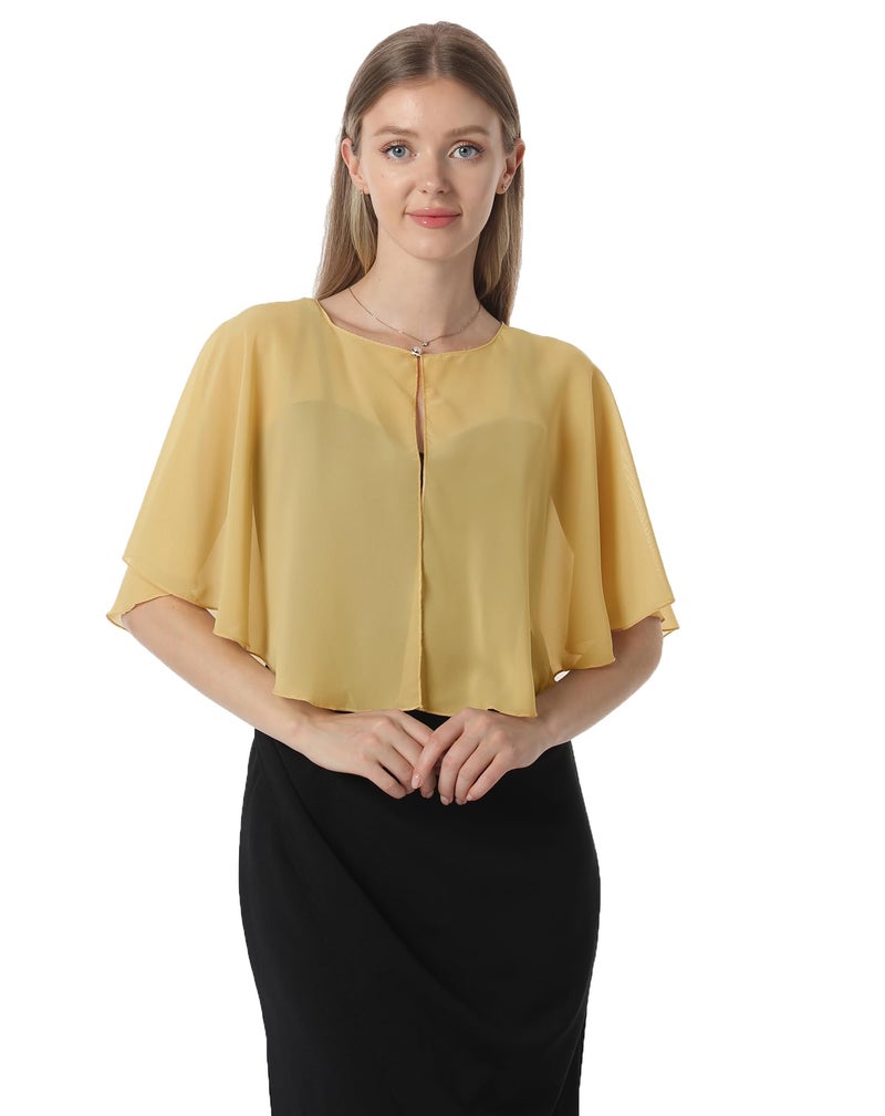 Hotshawl Chiffon Capelet Women's Soft capes Shawls and Wraps for Evening Dress Wedding Cape Cover Up (Gold) - Image 3