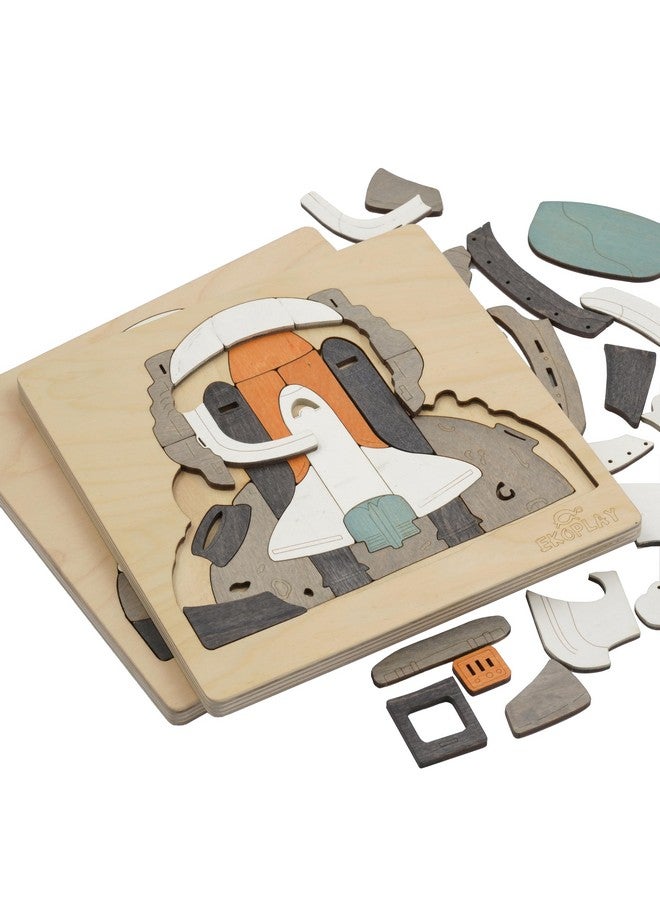 EKOPLAY Astronaut and A Rocket | Man ON The Moon Puzzle for Kids | Multilayered 39 Piece Wooden Jigsaw Puzzle | Learning Educational Toys Gifts for Boys Girls 3 Years and Above. - Image 4