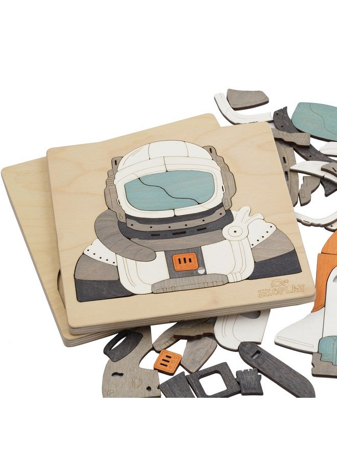 EKOPLAY Astronaut and A Rocket | Man ON The Moon Puzzle for Kids | Multilayered 39 Piece Wooden Jigsaw Puzzle | Learning Educational Toys Gifts for Boys Girls 3 Years and Above. - Image 3