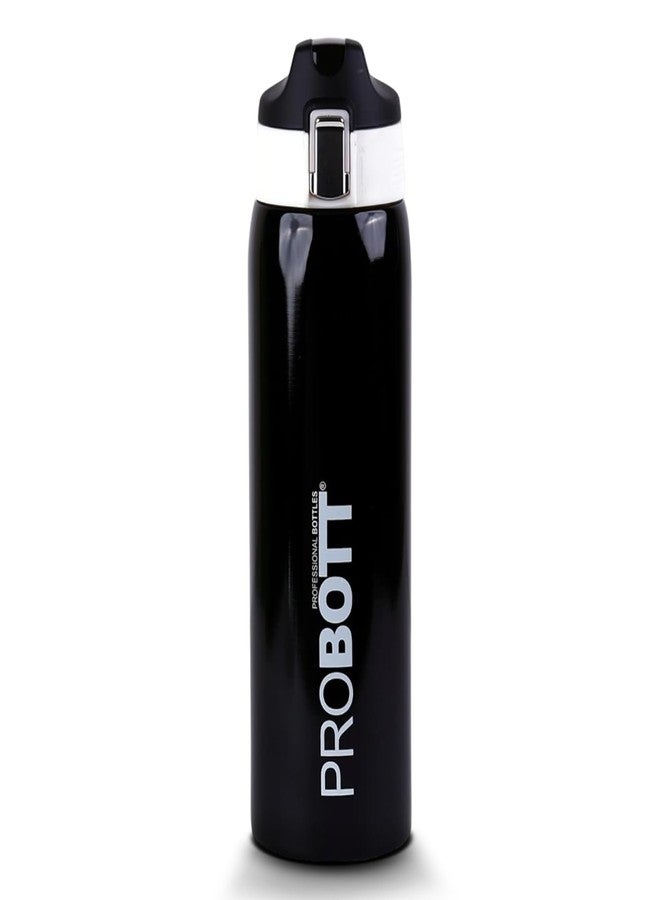 Probott Icon 750 ml Thermosteel Vacuum Insulated Double Walled Thermos Flask 0.75 Litre, Black | Flip Top Cap | Leakproof | Gym | Sports | Office | Home | Kitchen | Travel | Water, Tea, Coffee, Shakes - Image 1
