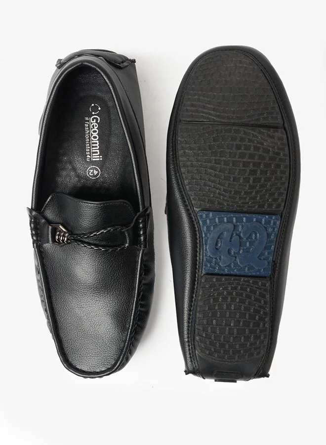 Geoomnii Cian Style Men Synthetic Loafers Slip Ons Black