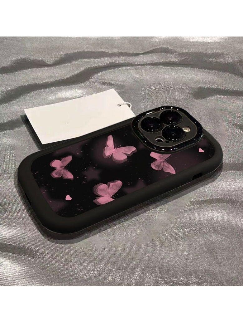 NIBEMINENT Pink Butterfly Protective TPU Case Cover For iPhone 16 Pro Max, Cool Black