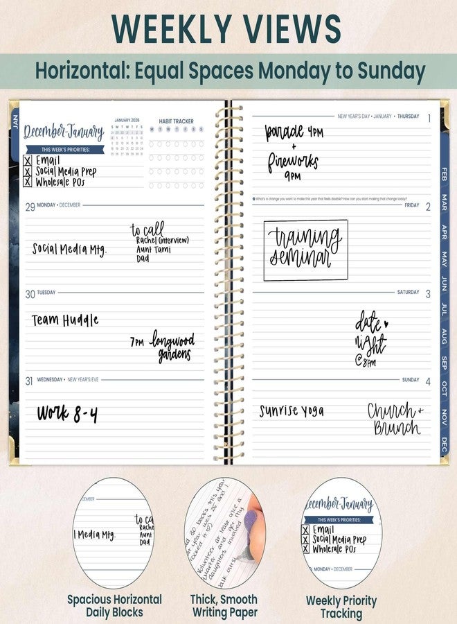 بلوم ديلي بلانرز مخططات بلوم اليومية، غلاف مقوى، مخطط 2026 (من يناير إلى ديسمبر) - 8.5 بوصة × 11 بوصة، دفتر تنظيم أسبوعي وشهري مؤرخ مع ملصقات وعلامات تبويب - لون سماء منتصف الليل - Image 3