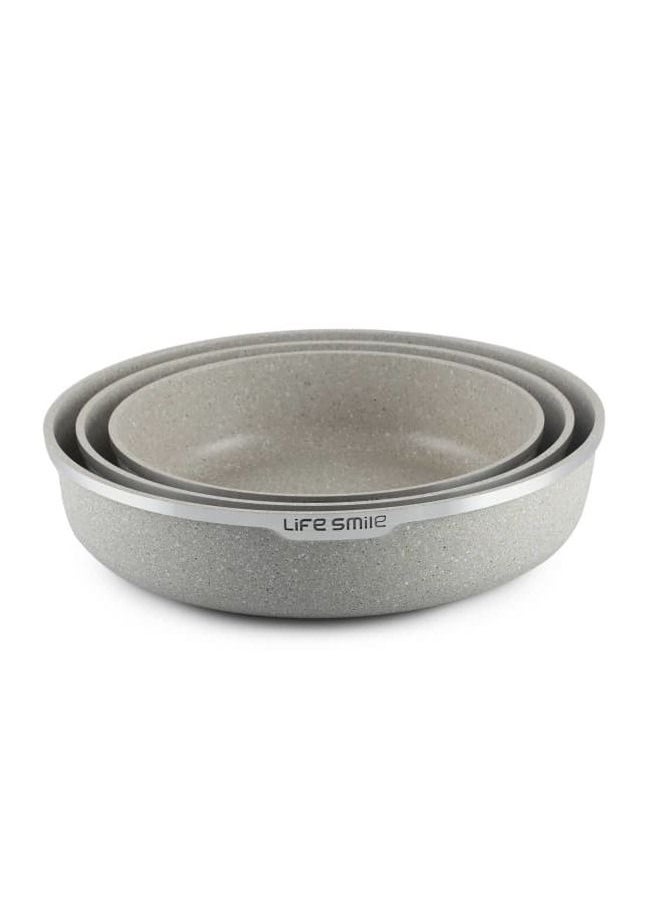 Life Smile 3-Piece Round Baking Pan, Multipurpose Bake and Cooking Rolling Edge Granite Roaster Pan - Ultra Non-Stick Cake Mould Pan - Bakeware for Home Kitchen & Oven Baking 24/28/32cm  - Image 2
