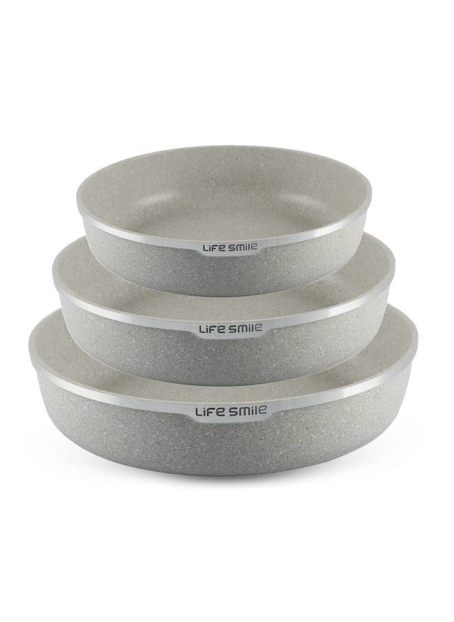 Life Smile 3-Piece Round Baking Pan, Multipurpose Bake and Cooking Rolling Edge Granite Roaster Pan - Ultra Non-Stick Cake Mould Pan - Bakeware for Home Kitchen & Oven Baking 24/28/32cm  - Image 1