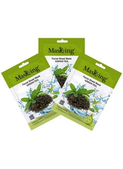 Green Tea Glowing Skin And Fairness Beauty Facial Sheet Mask With Natural Serum For Daily Use Ideal For Women And Men 20Ml Each (Pack Of 3)