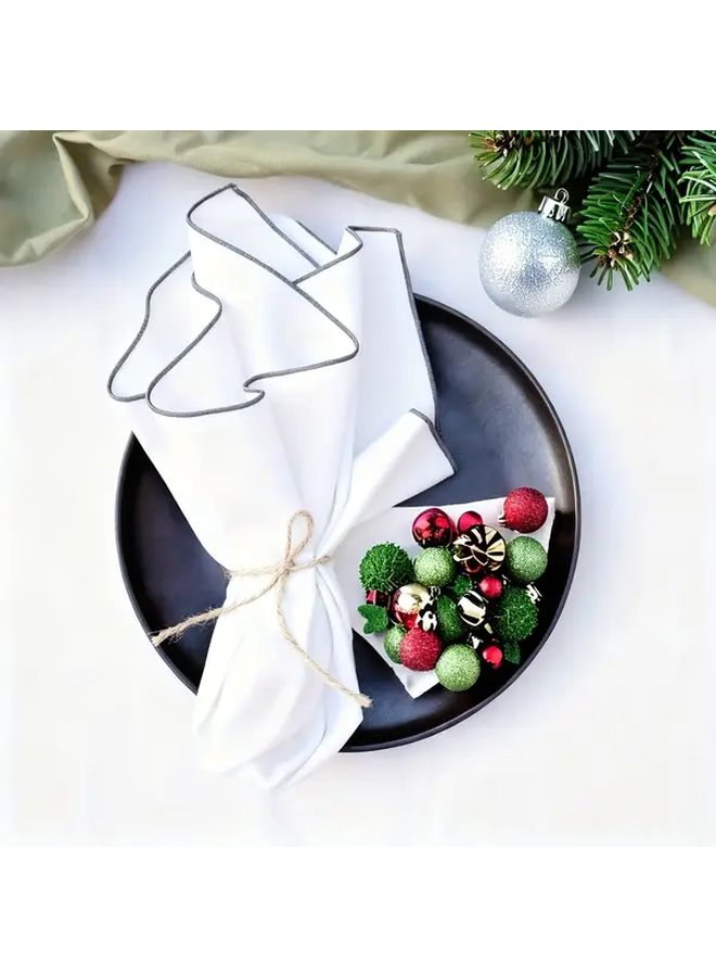 4 قطع 17.72 × 17.72 بوصة منديل كتان أبيض متعرج زخرفة طاولة زفاف عيد الميلاد - Image 3