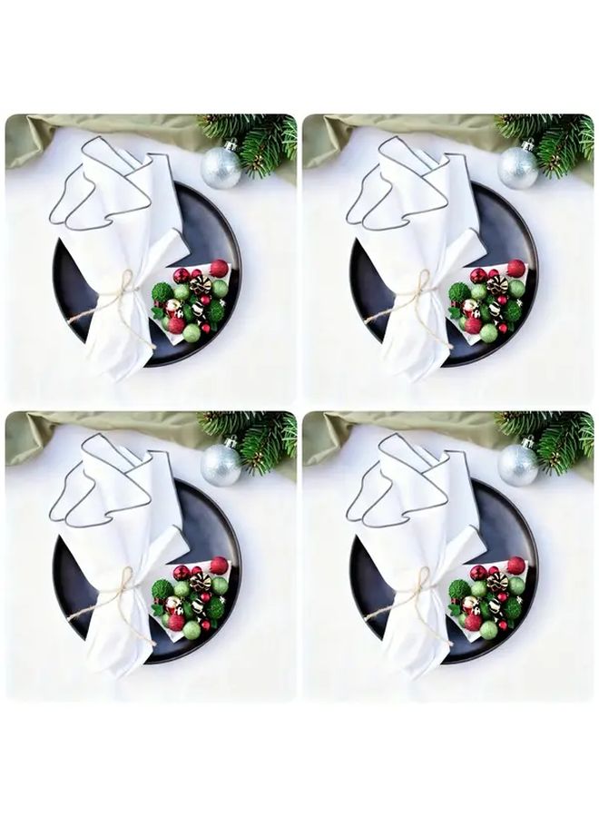 4 قطع 17.72 × 17.72 بوصة منديل كتان أبيض متعرج زخرفة طاولة زفاف عيد الميلاد - Image 1